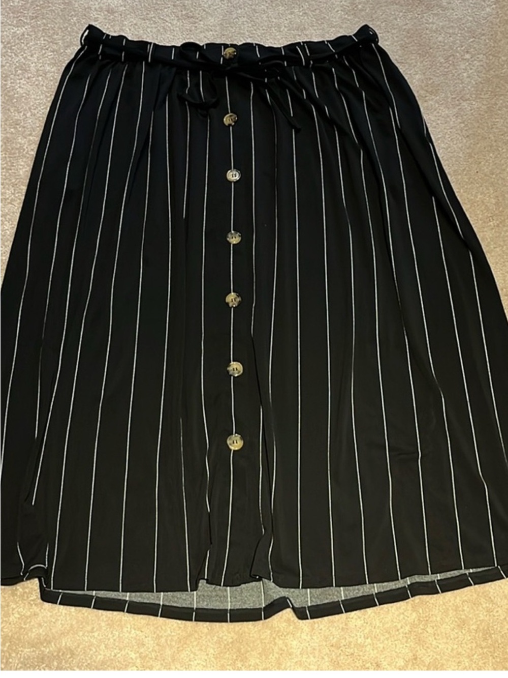 Terra & Sky Black Pinstripe Button-Front Midi Skirt